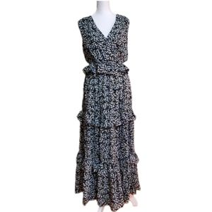 Lulus black floral sleeveless tiered ruffle backless maxi peasant dress. S. NWT.